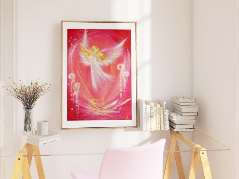 Himmlisches Engel Poster "Leichtigkeit" Schutzengel Wandbild in Rosa & Gold – Bild 3