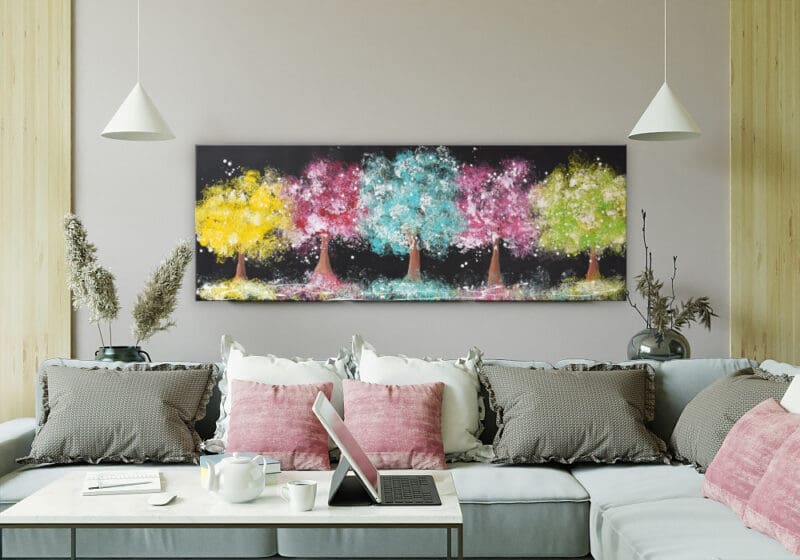 Original modernes Wandbild "Trees" Buntes Acrylbild mit Bäumen – Bild 4